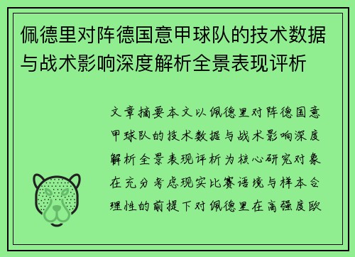 佩德里对阵德国意甲球队的技术数据与战术影响深度解析全景表现评析